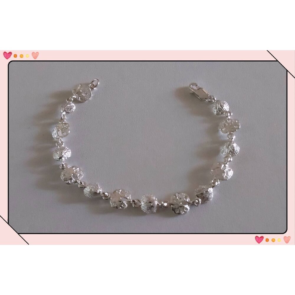 NEW~925 Sterling Silver Seashell & Sand Dollar Link Tennis Bracelet